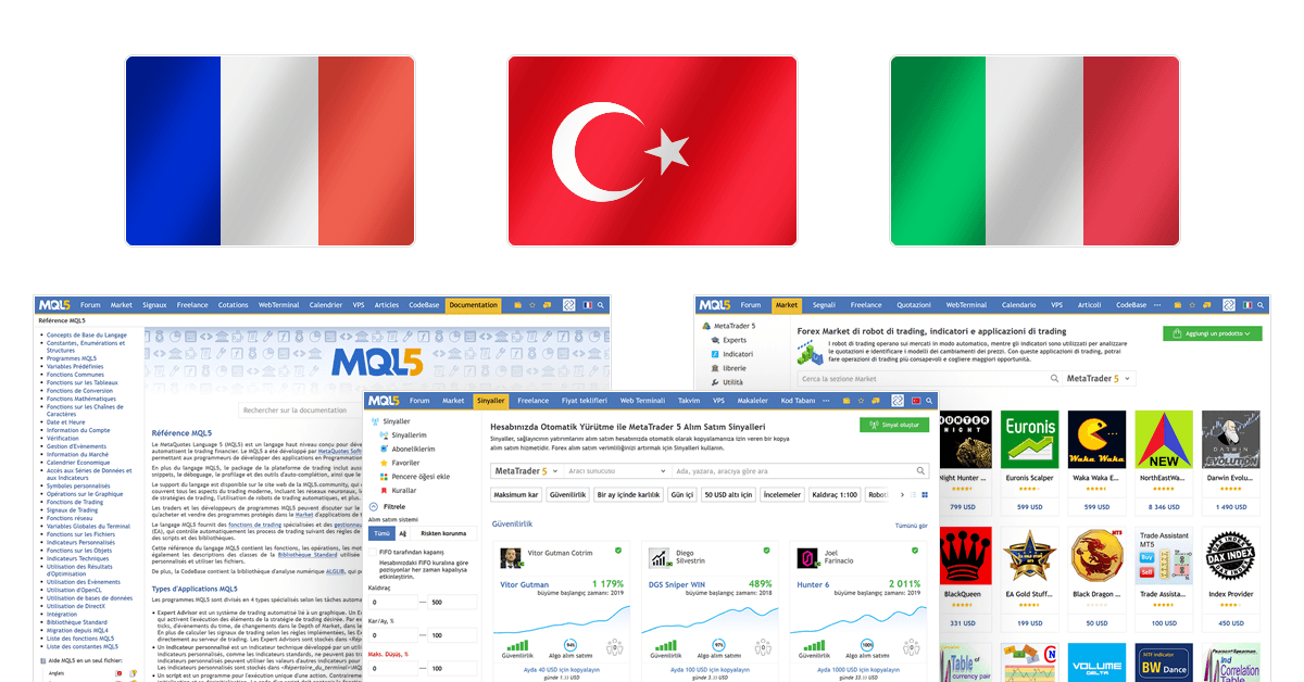 Three new languages at MQL5.community : French, Italian, and Turkish